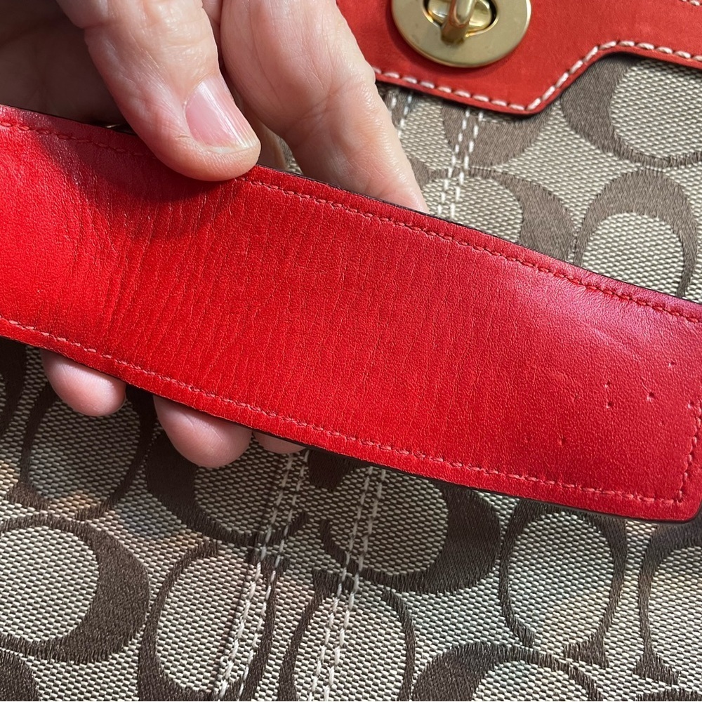 NWT Coach Khaki/Geranium Hamptons‎ Signature Swingpack Crossbody 2007 - Picture 15 of 16